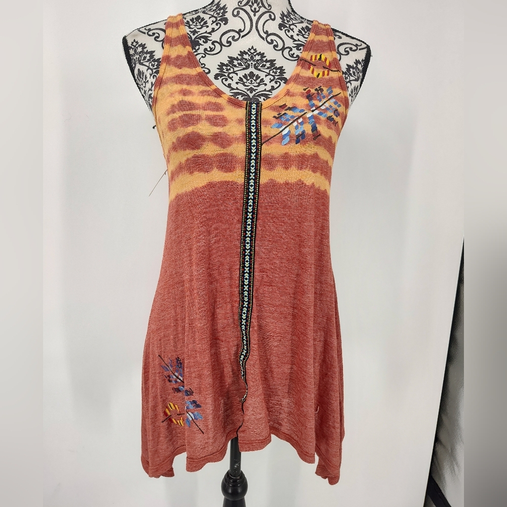 T Party Fashion Orange and Red Hand Painted Tank Top Size Women's Medium